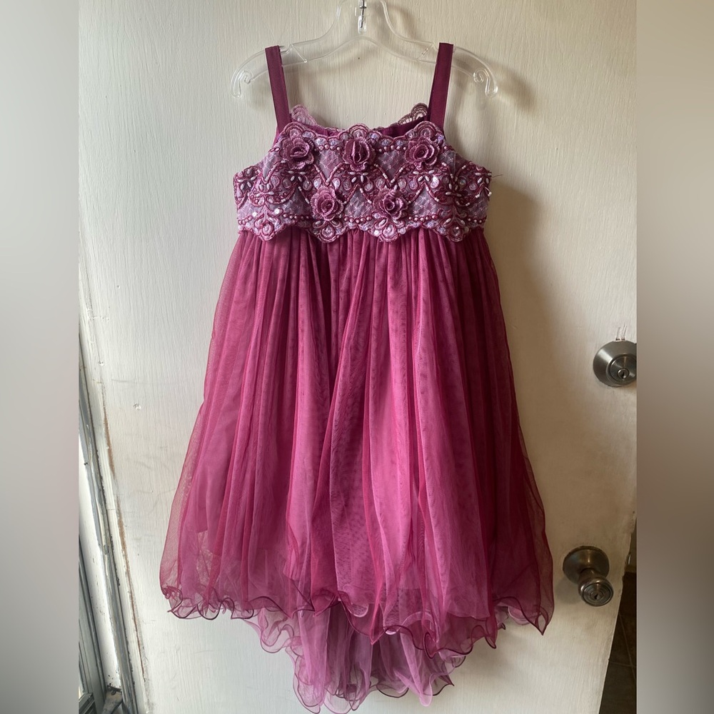 Girls Elegant Pink/burgundy Floral Kids Formal Dress, size 8
